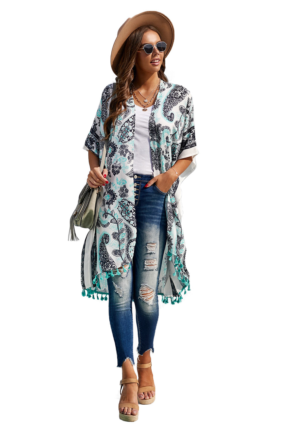Coastal Paisley Kimono Cover-Up